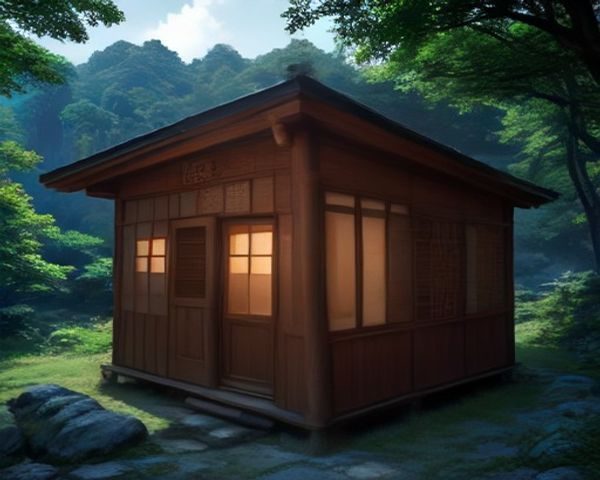 美景之屋2游戏封面场景，温馨木制小屋掩映在翠绿山谷中，黄昏暖光透过落地窗照进室内，画面清新治愈，充满叙事冒险游戏氛围